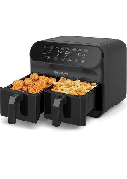 Max Plus Xxl 1800W (4lt+4lt) 8lt Çift Hazneli Smart Airfryer Air Fryer Yağsız Sıcak Hava Fritözü Siyah