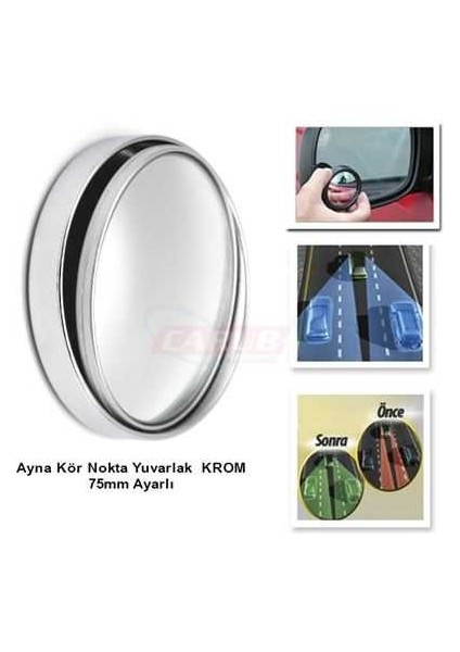 Carub Açısı Ayarlanabilir 75 mm Krom Yuvarlak Kör Nokta Aynası