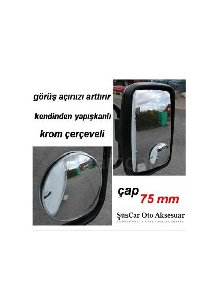 Carub Açısı Ayarlanabilir 75 mm Krom Yuvarlak Kör Nokta Aynası