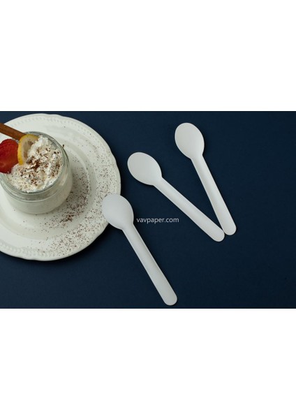 Vavpaper Kağıt Kaşık 100% Virjin Kraft Kağıttan Üretilmiş Beyaz 100 Adet SPOON001