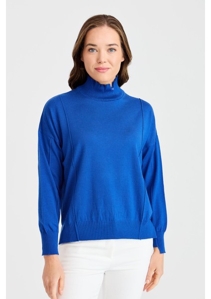 Kadın Nervürlü Bluz 22157 Saks