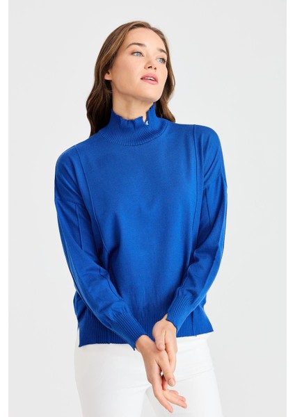 Kadın Nervürlü Bluz 22157 Saks modelleri