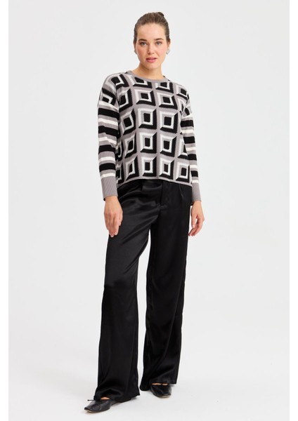 Kadın Kare Desenli Bluz 22155 Gri fiyatları