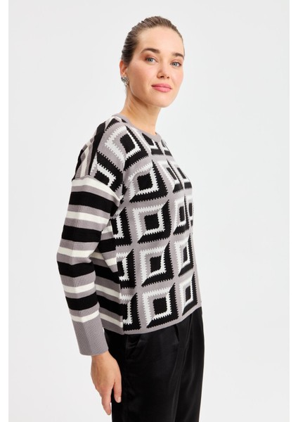 Kadın Kare Desenli Bluz 22155 Gri modelleri