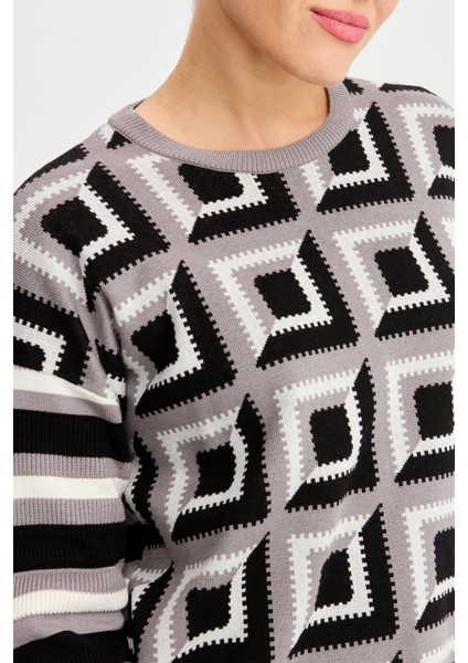 Kadın Kare Desenli Bluz 22155 Gri fırsatları