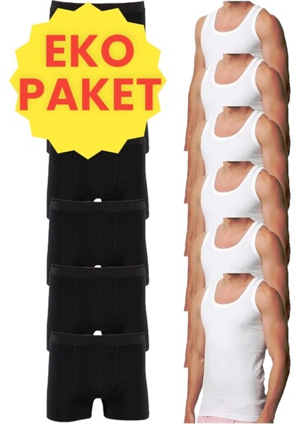 Eko Set 12'li Paket Erkek Iç Çamaşır Seti 6 Adet Atlet 6 Adet Boxer
