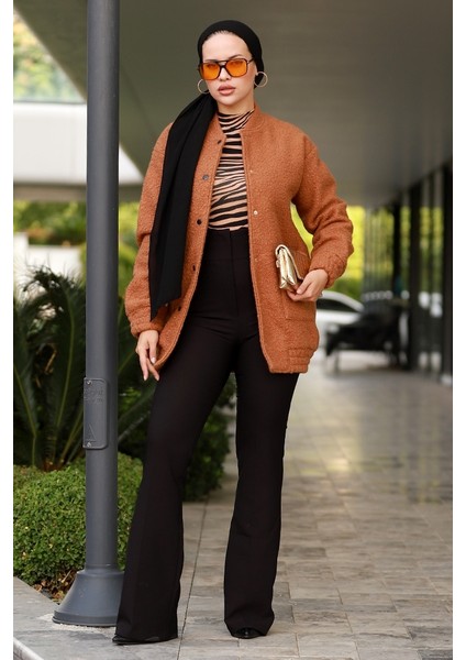 Elan Düğmeli Tesettür Kap 645 - Taba fiyatları