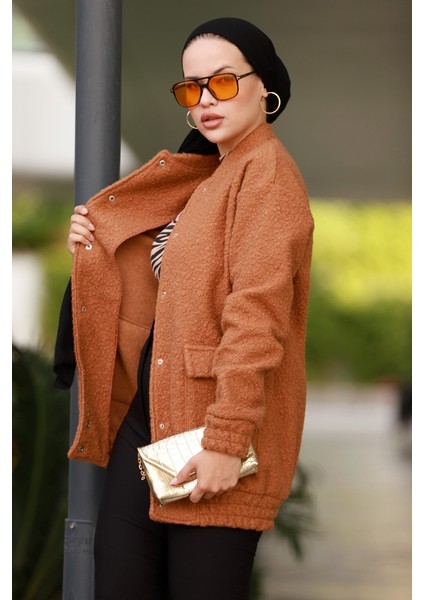 Elan Düğmeli Tesettür Kap 645 - Taba modelleri