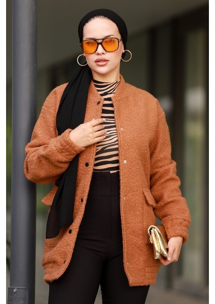 Elan Düğmeli Tesettür Kap 645 - Taba fırsatları