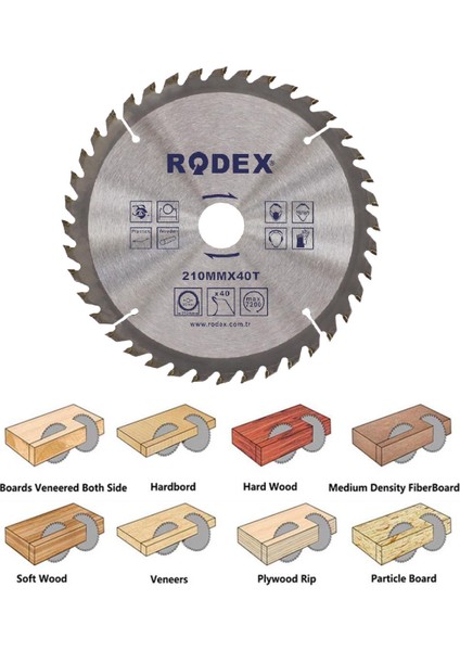 Ahşap Mdf Mobilya Tahta Sunta Dolap Kesme Testeresi Metal Elmas Testere 210 mm 40 Diş