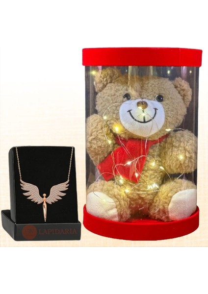 Hediye Kutulu LED Işıklı Sevimli Ayı ve Papatya Kolye