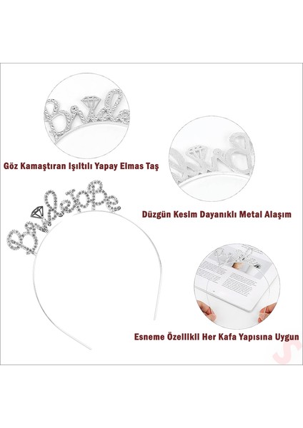 Kristal Parlak Taşlı, Metal Bride To Be Taç - Gümüş fiyatları