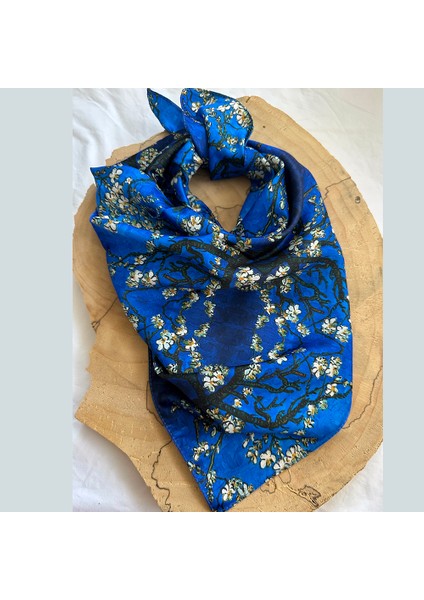 Badem ÇiçeğiMavi- Fular 55 Cm*55 Cm