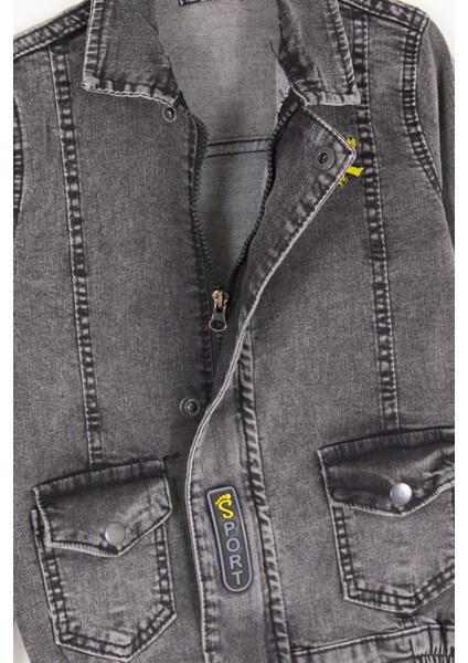 Füme Superior Yazılı Erkek Çocuk Jean Ceket 16818