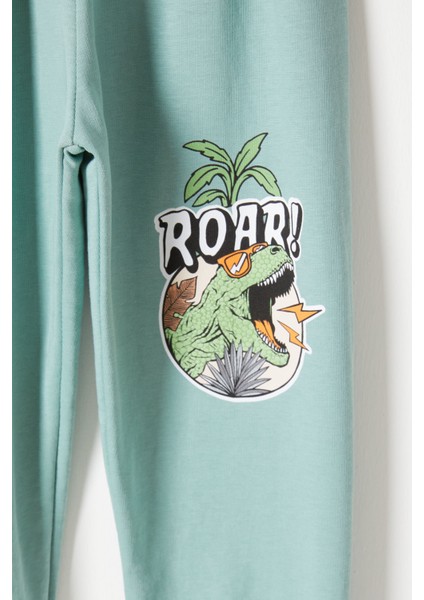 Yeşil Roar Dinozor Baskılı Erkek Çocuk Eşofman Takımı 16755