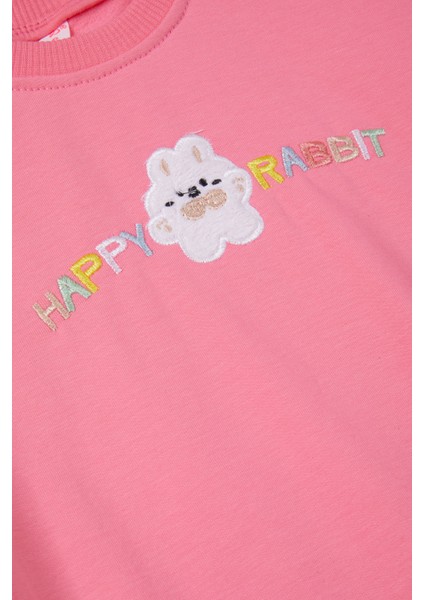 Pembe Tavşan Nakışlı Yazılı Kız Çocuk Sweatshirt 16943 fiyatları