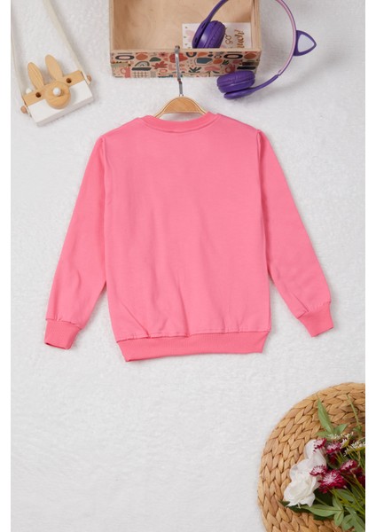 Pembe Tavşan Nakışlı Yazılı Kız Çocuk Sweatshirt 16943 fırsatları