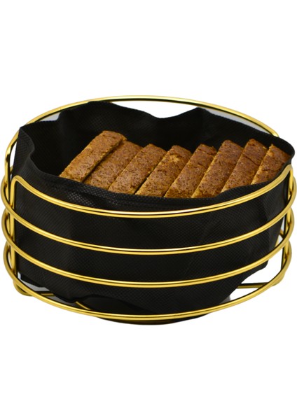 Metal Şeritli Gold Paslanmaz Oval Kumaşlı Çok Amaçlı Ekmeklik