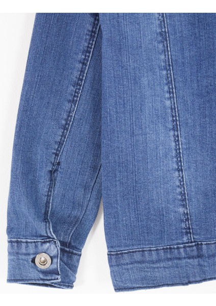 Mavi Yazılı Fermuar Cepli Erkek Çocuk Jean Ceket 16816