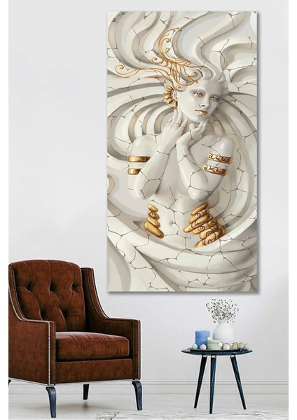 Dikey Beyaz Mücevher Kanvas Tablo ART00275