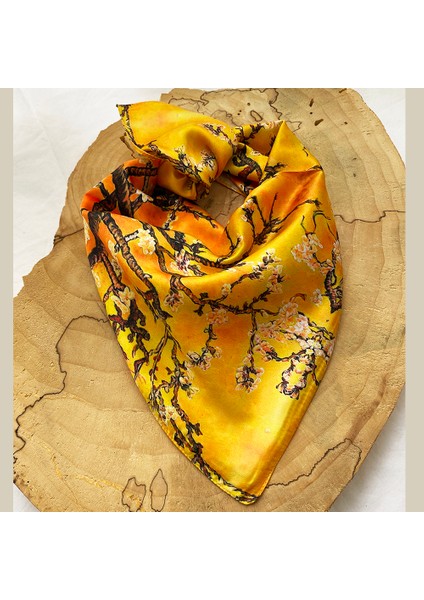 Badem Çiçeği Sarı Desenli Fular 55 Cm*55 Cm modelleri