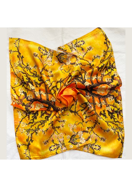 Badem Çiçeği Sarı Desenli Fular 55 Cm*55 Cm fırsatları