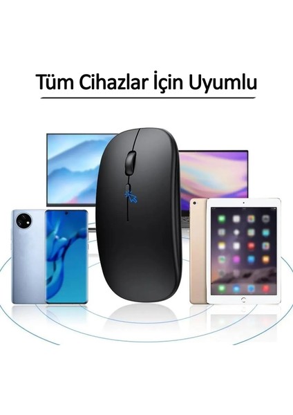 Premium Ultra Slim Mat Black Şarjlı Kablosuz Bluetooth 3.0 1600 Dpi Optical Sessiz Mouse