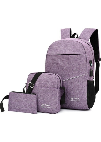 Sırt Çantası Üç Parçalı Set Lise Ortaokul Üniversite Öğrencisi Okul Çantası Moda Trendy Seyahat Bilgisayar Çantası Rahat Basit Sırt Çantası (Yurt Dışından)