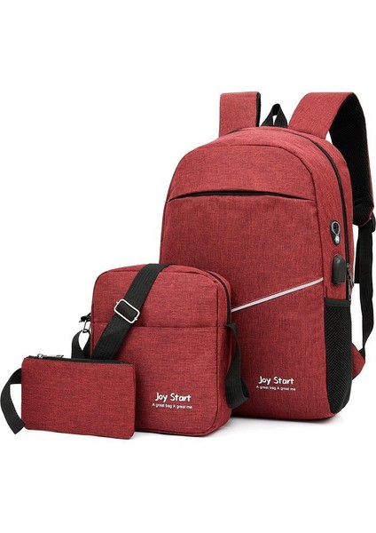 Sırt Çantası Üç Parçalı Set Lise Ortaokul Üniversite Öğrencisi Okul Çantası Moda Trendy Seyahat Bilgisayar Çantası Rahat Basit Sırt Çantası (Yurt Dışından)