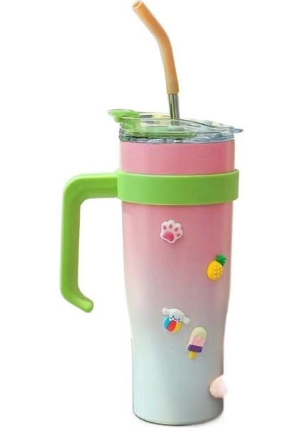Vibrato ile Aynı Buz Kabı 40 Oz Araba Bardağı Dev Paslanmaz Çelik Termos Soğuk Bardak Büyük Kapasiteli Saman Bardak (Yurt Dışından)