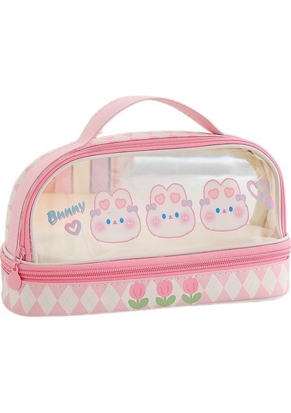 Yaratıcı Makyaj Çantası Hediye Öğrenci Şeffaf Çift Katmanlı Kalem Kutusu (Yurt Dışından)