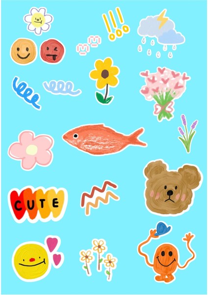 Cute Aesthetic Sticker Seti - Ajanda - Laptop - Telefon Sticker Seti 17 Adet
