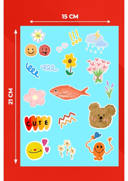 Cute Aesthetic Sticker Seti - Ajanda - Laptop - Telefon Sticker Seti 17 Adet
