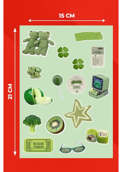 Yeşil Temalı Aesthetic Sticker Seti - Ajanda - Laptop - Telefon Sticker Seti 17 Adet