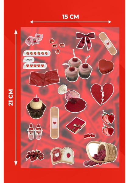 Red Aesthetic Sticker Seti - Ajanda - Laptop - Telefon Sticker Seti 17 Adet fiyatları