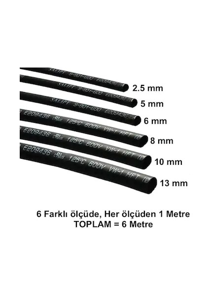 Isıyla Daralan Makaron Kablo Seti (6 Çeşit Herbiri 100 cm ) Kablo