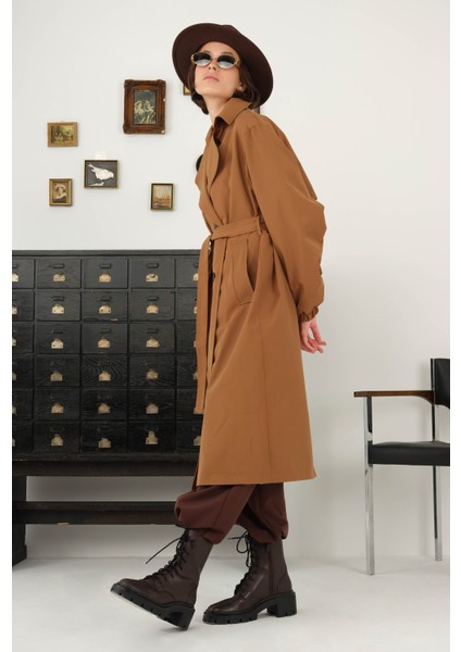 Kolu Lastikli Trençkot Taba modelleri