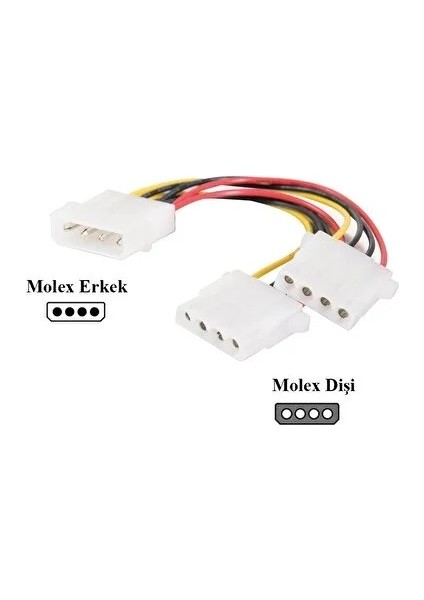 4 Pin Molex 2Lİ Power Çoklayıcı 2 Çıkış 1 Giriş Supply Kasa Power Kablosu