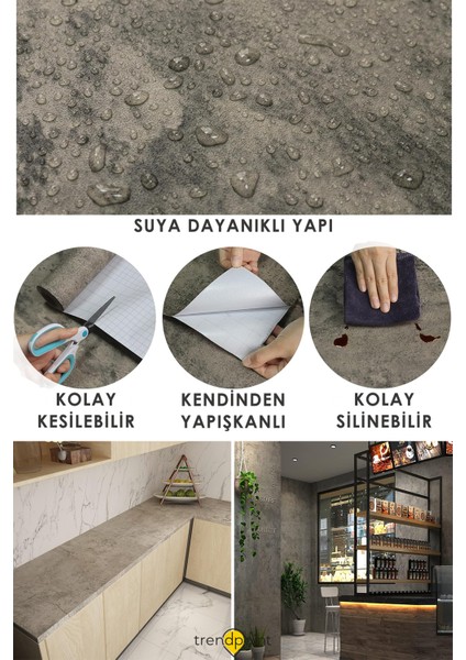 Kendinden Yapışkanlı 60CM×300CM Gri Çimento Desen Mutfak Dolap Masa Kaplama Duvar Kağıdı