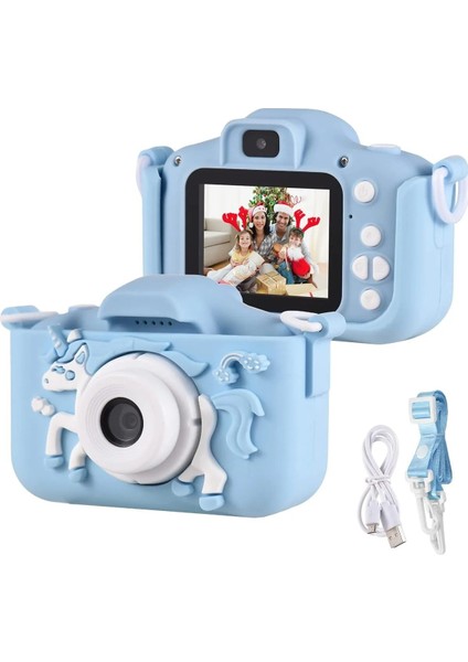 Mini Karikatür Çocuklar Dijital Kamera 1080P Mavi KS104