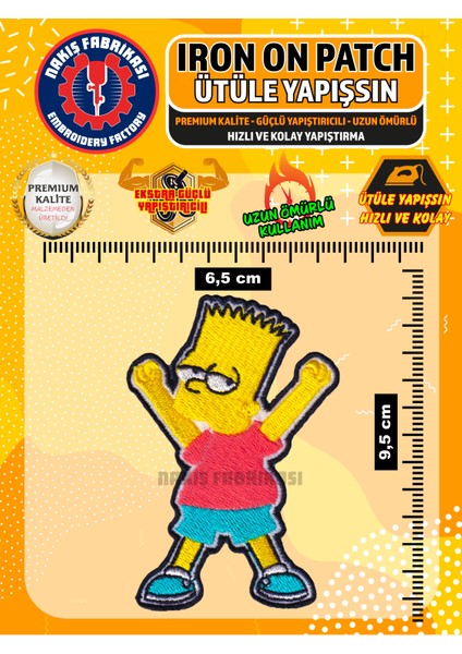 Nakış Fabrikası Ütü ile Yapışan Nakışlı Patch Arma Peç, Bart Simpson, Kaliteli Nakış Işleme Aplike Yama