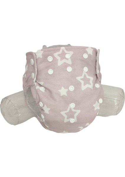 Baby Yıkanabilir Bebek Bezi Pembe Beyaz Yıldızlı (3KG-12KG)+1 Numara 7 Katlı Emici Ped