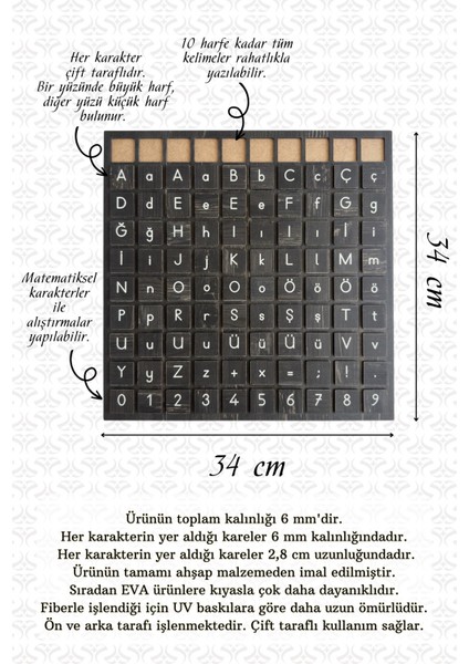 Abece Yap-Boz Okuma-Yazma Alıştırma Tablosu Matematiksel Işlemler Ahşap Puzzle