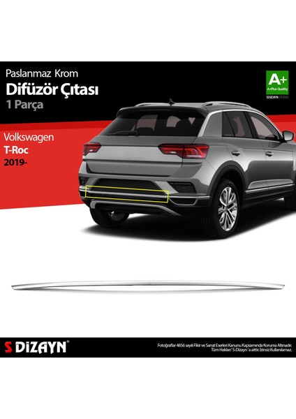 Volkswagen T-Roc Krom Difüzör Çıtası Orta Parça 2019 Üzeri fiyatları