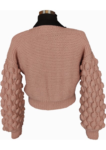 Örme Crop Hırka Pembe Crop