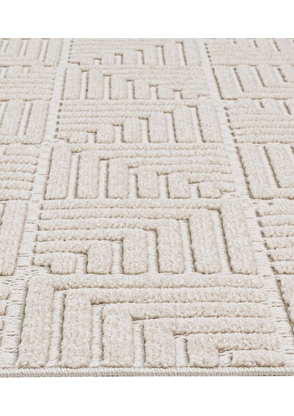 Dreamy Bej Geometrik Polyester Makine Alan Halısı
