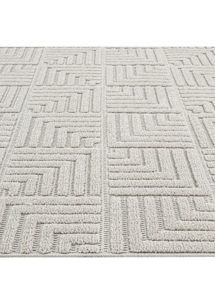 Ecewsk Gri Geometrik Polyester Makine Alan Halısı