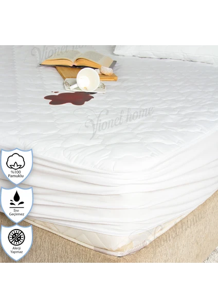 Vionel Home Pamuklu Kapitone, Fitted Full Kenar, Sıvı Geçirmez, Çift Kişilik Yatak Koruyucu Çarşaf Alez 150 x 200