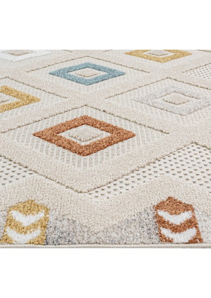 Leanan Çok Renkli Geometrik Polyester Makine Alan Halısı