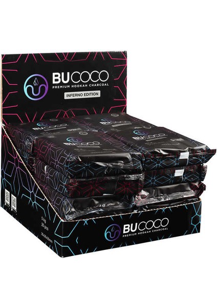 Bucoco 5 kg Stand Kutu - 26 mm Küp Kömür - 250 Gram Paketli